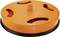 Okrągła, pomarańczowa pokrywa z czarnymi otworami; odpowiednia do przechowywania i przetwarzania żywności.