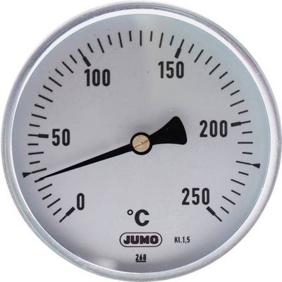 Analogowy termometr wskazuje około 75°C; podzielony w skali od 0 do 250°C.