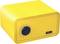 Żółty sejf z elektronicznym zamkiem szyfrowym na przedniej ściance, kompaktowy i prostokątny.