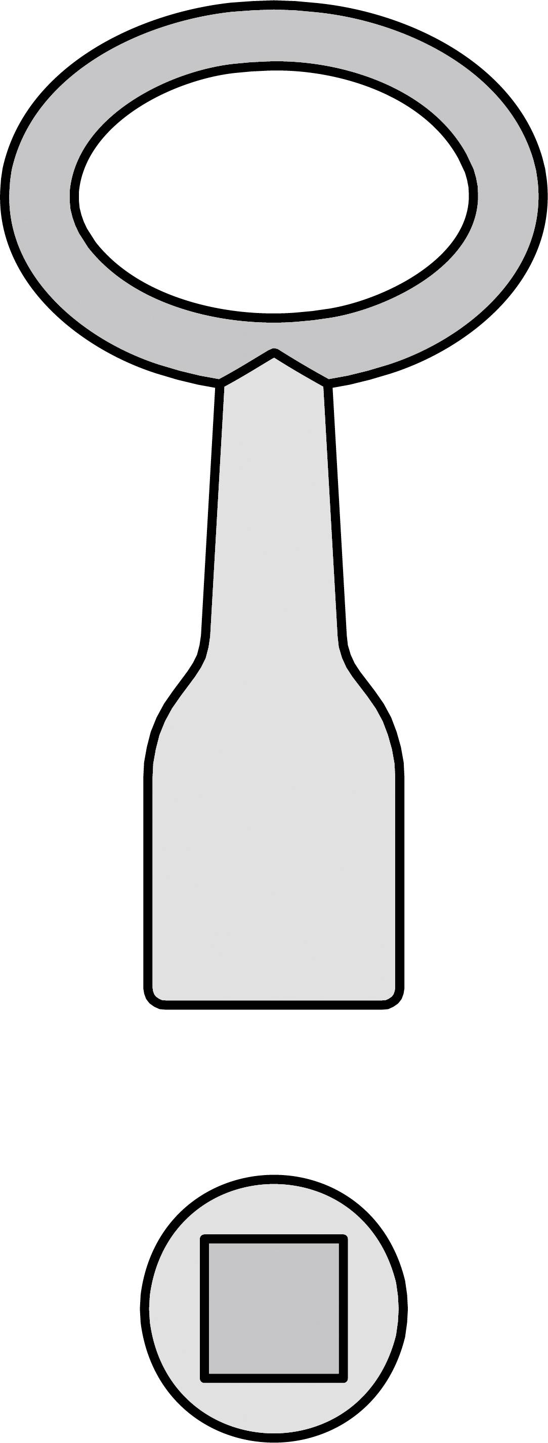 Stylizowany symbol klucza z kwadratowym otworem obok. Symbol prawdopodobnie sugeruje funkcję otwierania.