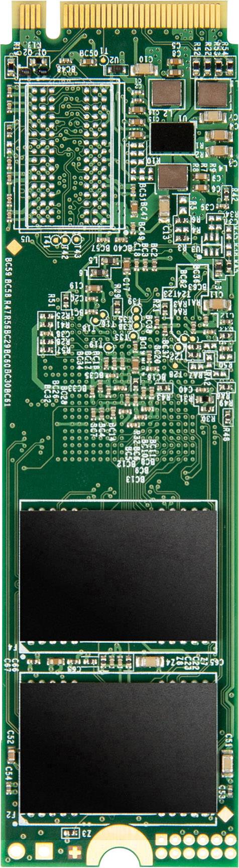 Zielona płytka SSD M.2 z elementami elektronicznymi i dwoma dużymi zintegrowanymi obwodami, u góry złoty styk.