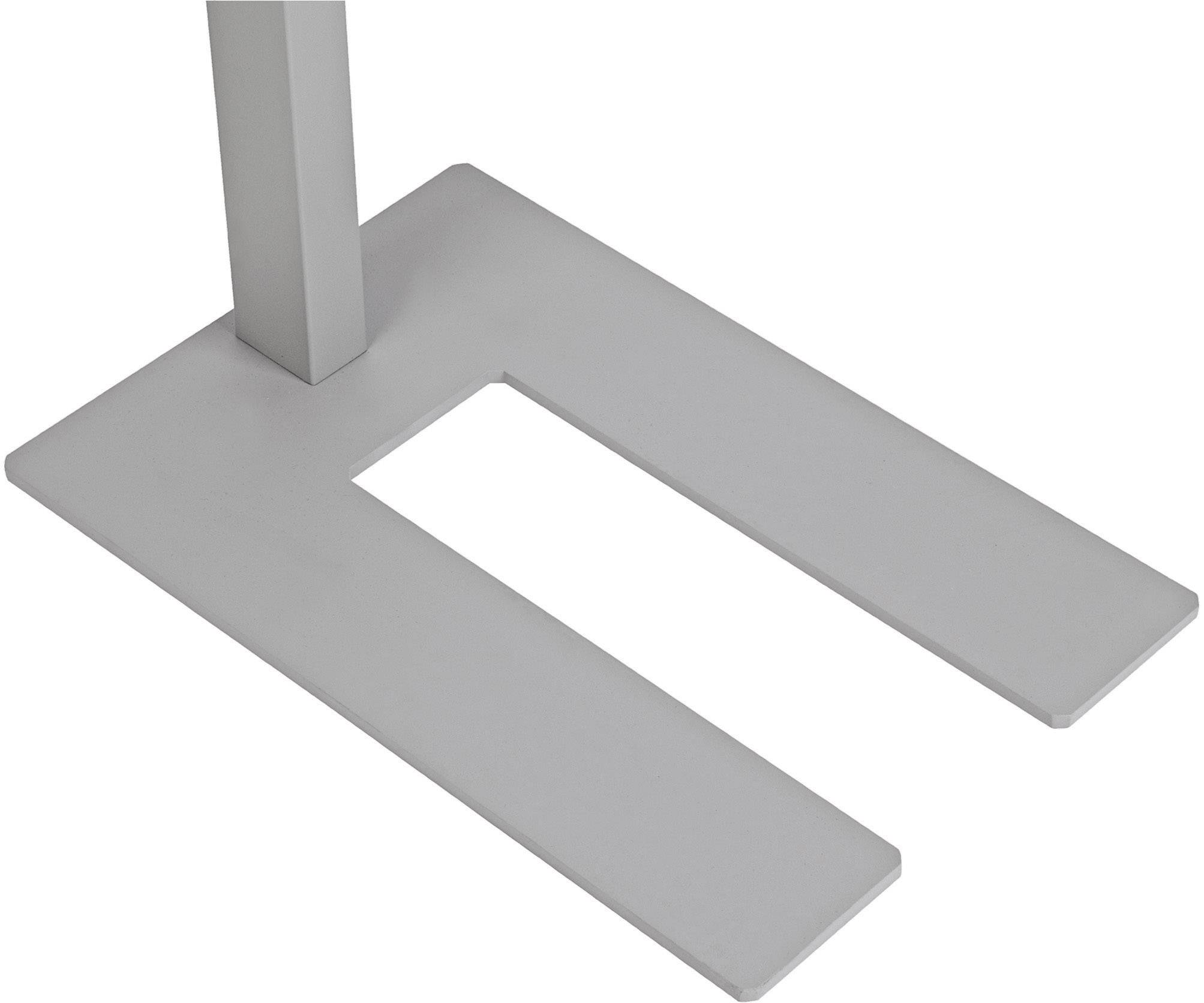 Prostokątna podstawa wykonana z szarego materiału podtrzymuje pionowy słup.