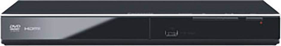 Czarny odtwarzacz DVD z wyjściem HDMI charakteryzuje się minimalistycznym designem, idealnie sprawdzający się w domowych systemach rozrywkowych.