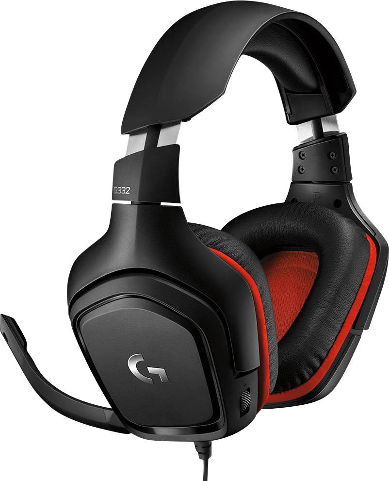 Logitech Gaming G332 Słuchawki wokółuszne przewód stereo czarny, czerwony regulacja głośności, wyciszenie mikrofonu gaming