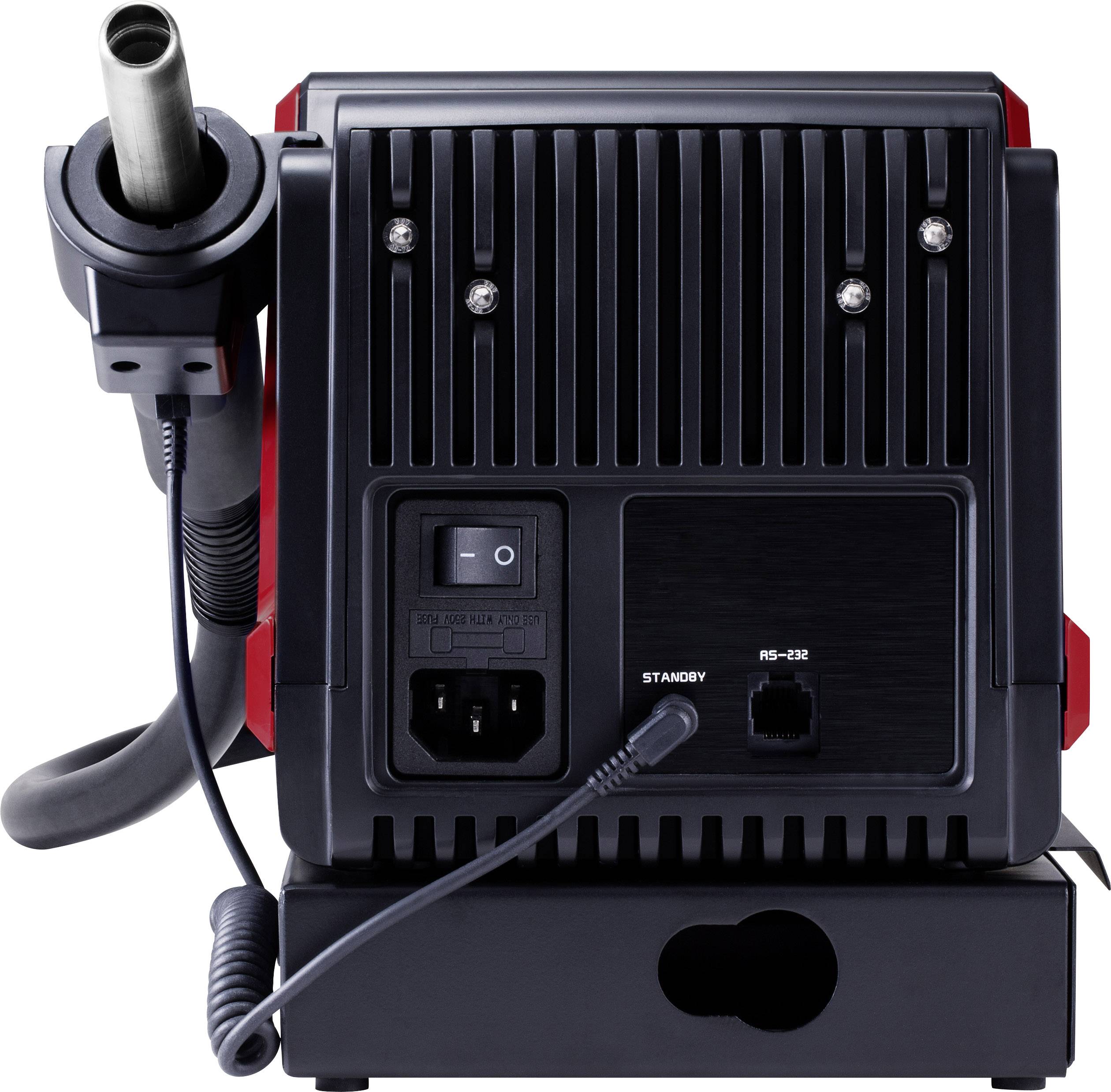 Tylna strona jednostki elektronicznej z różnymi złączami i wentylatorem.