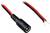 Czarny i czerwony kabel DC, lewy koniec z wtyczką, prawy koniec z odkrytymi końcówkami przewodów. Odpowiedni do połączeń elektrycznych.
