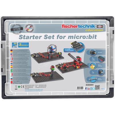 Zestaw startowy dla micro:bit firmy fischertechnik education, zawierający elementy do budowy 3 modeli: koła, dźwigni, mechanizmu sterowania. Spełnia standardy edukacji STEM.