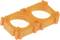Pomarańczowy, prostokątny element plastikowy z dwoma okrągłymi wycięciami, prawdopodobnie używany jako mocowanie lub osłona.