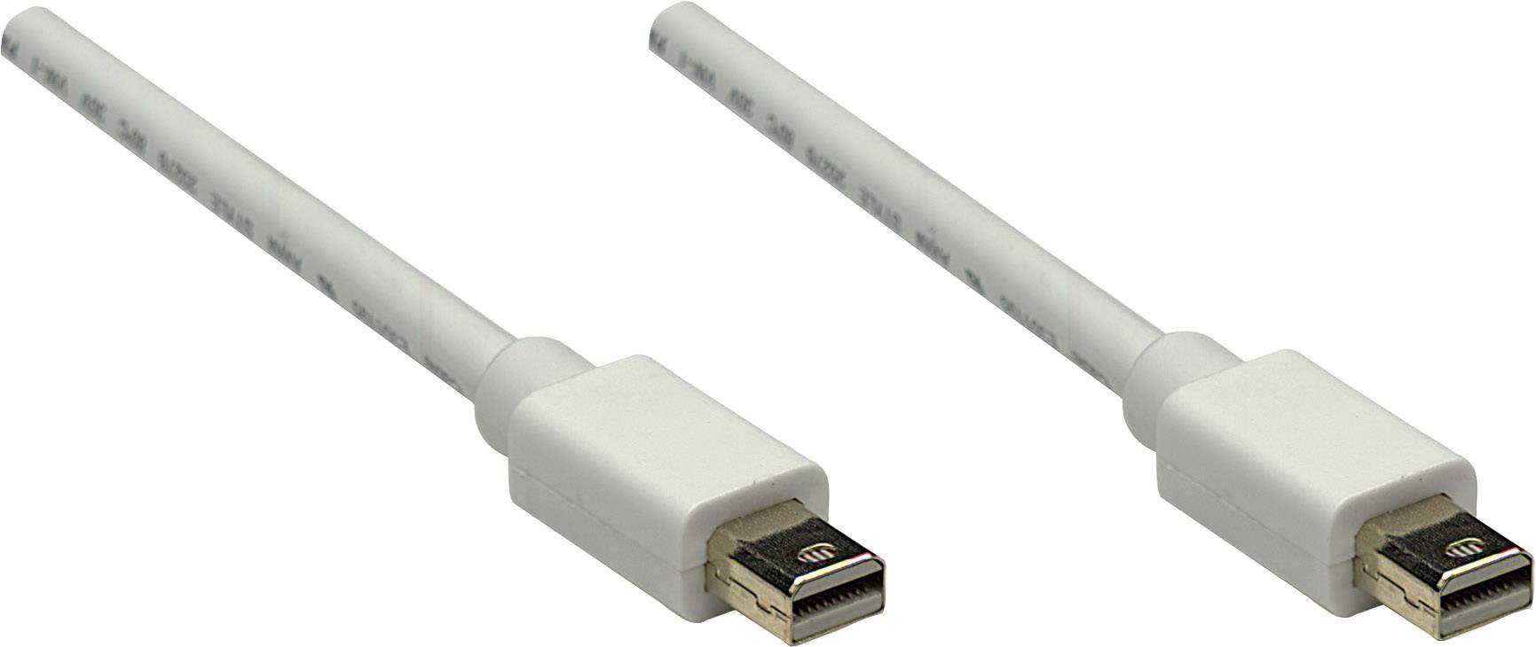 Dwa białe kable Mini DisplayPort z wtykami męskimi na białym tle.