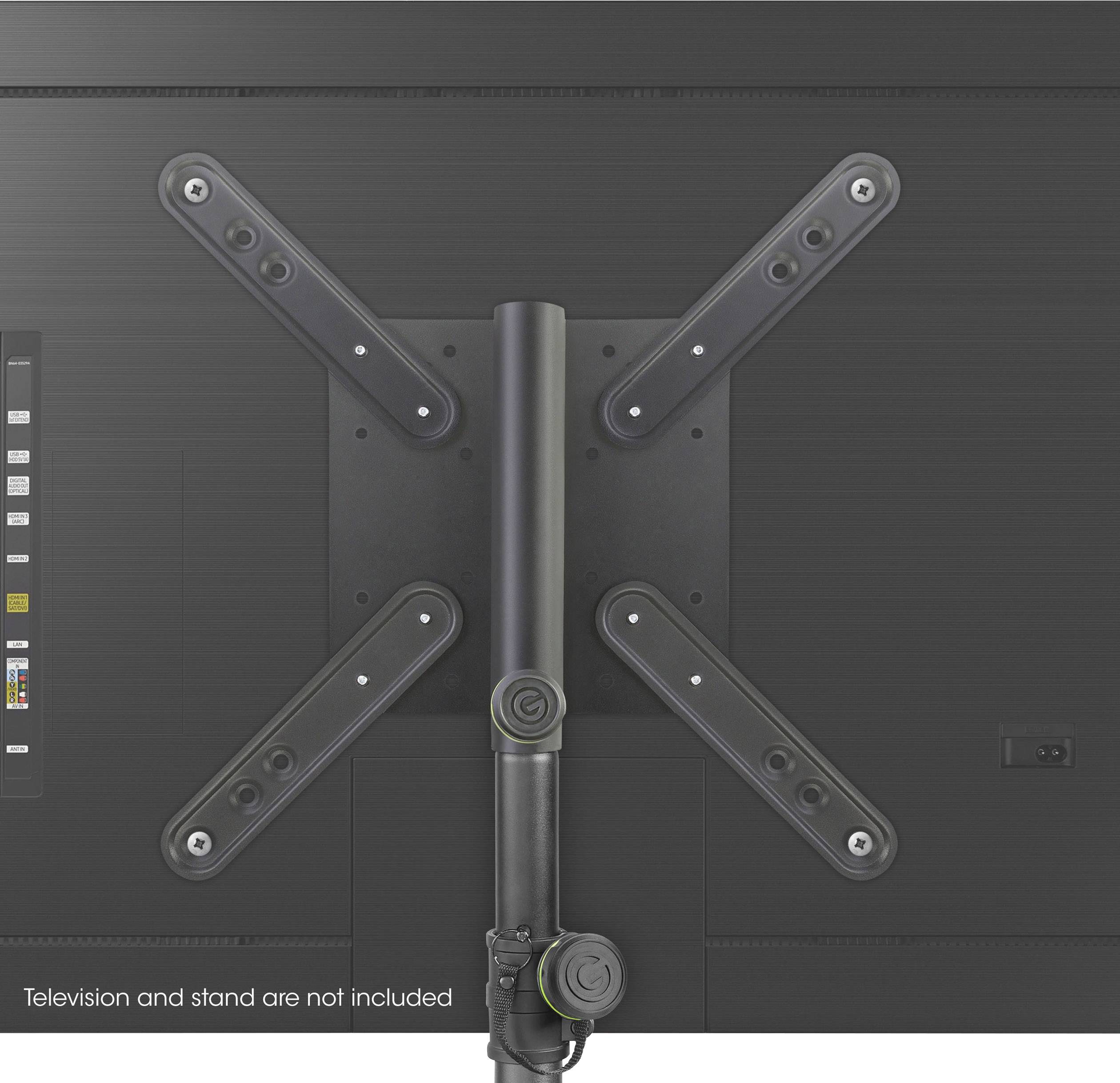 Tylna strona płaskiego ekranu z mocowaniem VESA. Tekst u dołu po lewej stronie: 'Telewizor i podstawa nie są dołączone'.