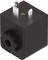 Czarny, kostkowaty element elektryczny z metalowymi stykami i pokrętłem do zamocowania w obwodzie elektrycznym.