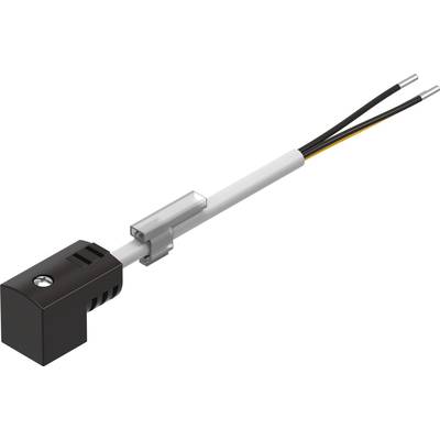 Czarna elektryczna wtyczka z dwoma przewodami kabli, połączona białym cylindrycznym adapterem.
