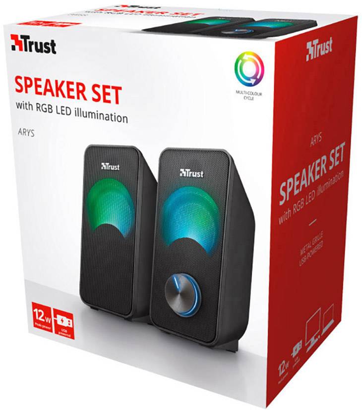 Дротова колонка для ПК Trust Arys 2.0 RGB 2.1 12 Вт, чорна