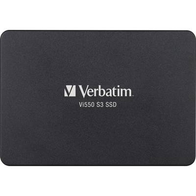 Zewnętrzny dysk SSD firmy Verbatim, model 'Vi550 S3'. Czuarna obudowa z białym logo i oznaczeniem modelu pośrodku.