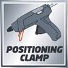 Pistolet do kleju na gorąco z klipsem do sznurka i napisem 'Positioning Clamp' na metalowym tle.