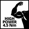 Graficzna prezentacja umięśnionej ręki z napisem 'HIGH POWER 4.5 Nm'