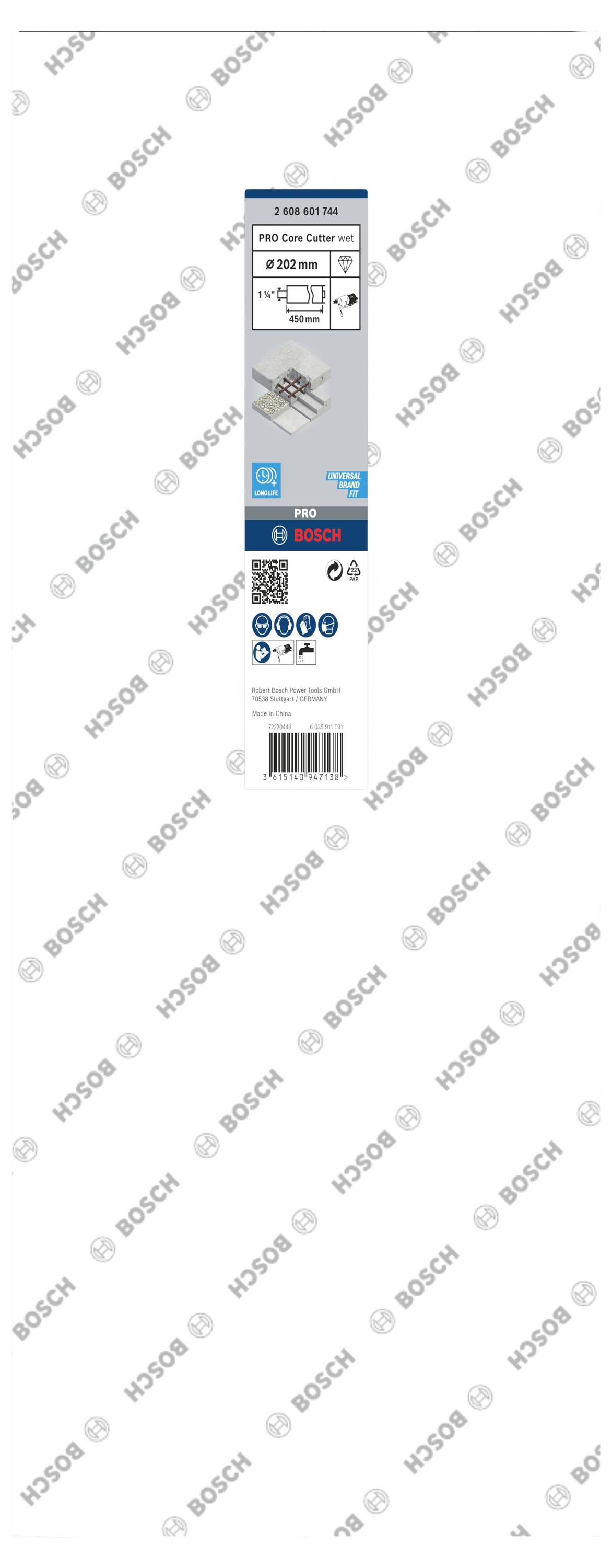 Opakowanie wielofunkcyjnej tarczy pilarskiej Bosch Multiconstruction. Przedstawia tarczę do precyzyjnego cięcia różnorodnych materiałów. Widoczne informacje o marce i modelu.