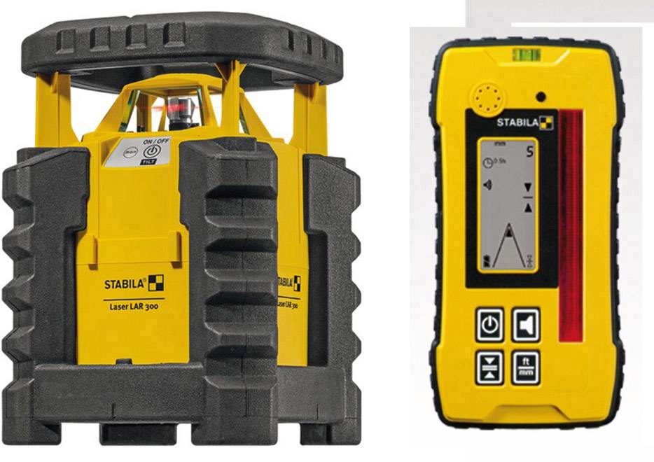 Żółty laser budowlany i pilot zdalnego sterowania. Laser jest solidny, wyposażony w ramę ochronną i używany do precyzyjnych pomiarów.