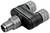 Czarny adapter T ze srebrnymi złączkami śrubowymi do łączenia przewodów lub węży w zastosowaniach technicznych.