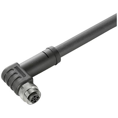Czarny, prostokątny kabel z wtyczką czteropinową, odpowiedni do połączeń przemysłowych i sterowania maszynami.