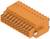 Pomarańczowy elektryczny złącz z wieloma zaciskami przyłączeniowymi. Odpowiedni do zastosowań przemysłowych i montażu na płytkach drukowanych.