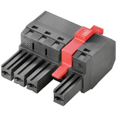 Czarny złącze wielostykowe z czerwoną dźwignią, przeznaczone do połączeń elektrycznych i okablowania.