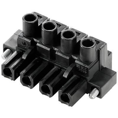 Czarny 4-biegunowy złącze elektryczne z bocznymi metalowymi mocowaniami śrubowymi.