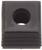 Czarny, prostokątny element z centralnym otworem i żebrowanym spodem. Stosowany w kontekstach mechanicznych lub przemysłowych.