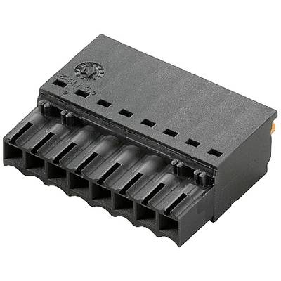 Czarny wtyk z dziesięcioma stykami ułożonymi w dwóch rzędach, odpowiedni do połączeń elektronicznych.