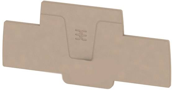 Beżowa pokrywa bloku zaciskowego z wgłębionym symbolem pośrodku, służąca do bezpiecznego zabezpieczenia i izolacji złączy elektrycznych.