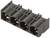 Czarny plastikowy blok przyłączeniowy z czterema punktami podłączeniowymi w jednym rzędzie. Odpowiedni do łączenia przewodów elektrycznych.
