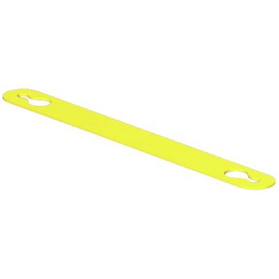 Żółta plastikowa rękojeść z dwoma owalnymi wycięciami na końcach.