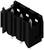 Czarny, prostokątny wtyk plastikowy z czterema srebrnymi stykami, odpowiedni do połączeń elektronicznych.