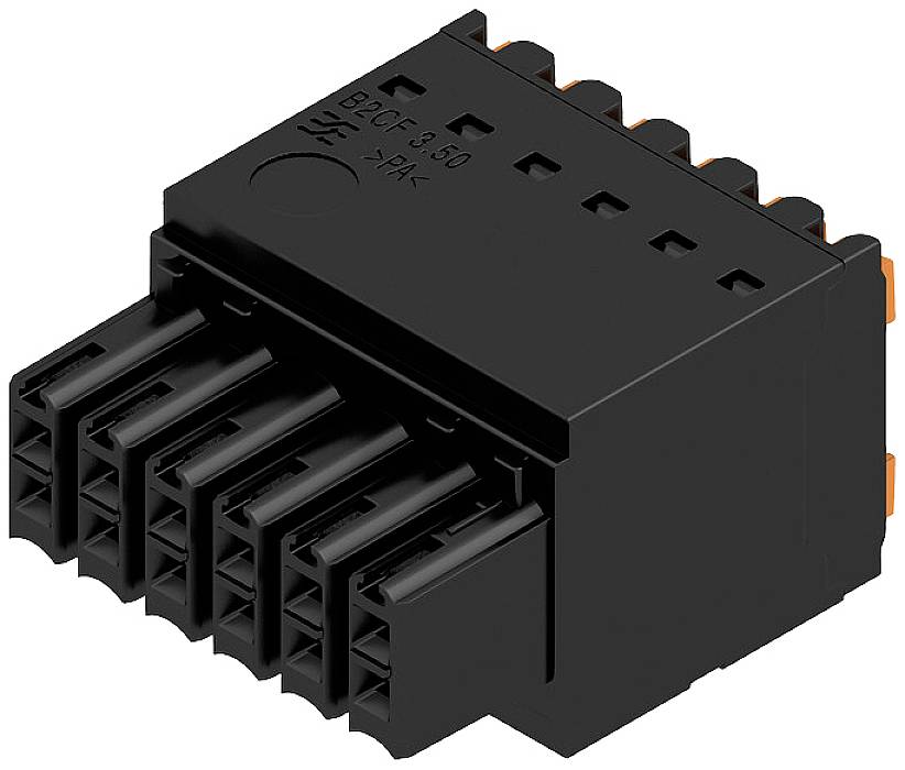 Czarny elektryczny złącz wielostykowy widziany z boku.
