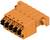 Pomarańczowy, prostokątny złącze elektryczne z wieloma stykami i mocowaniem bocznym. Doskonały do połączeń elektrycznych.