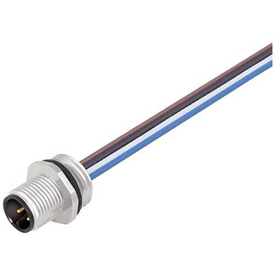 Kabel z wtyczką, składający się z czterech kolorowych przewodów: brązowego, niebieskiego, czarnego i białego.