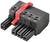 Czarno-czerwony wielobiegunowy złącz z wieloma przyłączami. Nadaje się do połączeń elektrycznych w urządzeniach.
