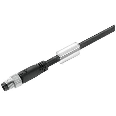 Czarny kabel połączeniowy z metalowym wtykiem i srebrnym zaciskiem, na białym tle.