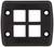 'Czarna, prostokątna płyta osłonowa z czterema otworami montażowymi i centralną kratką z tworzywa sztucznego do montażu elementów elektrycznych.'