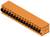Podłużny, pomarańczowy elektryczny złącz z czarnymi zaciskami, odpowiedni do podłączenia kilku przewodów w rzędzie.