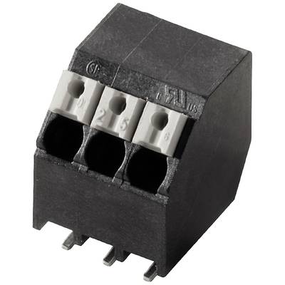Czarny elektryczny złącz z trzema szarymi zaciskami, oznaczonymi numerami 1, 2 i 3.