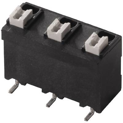 Trójbiegunowy wtyk w kolorach czarnym i białym, odpowiedni do płytek elektronicznych, z srebrnymi stykami do połączeń elektrycznych.