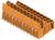 Pomarańczowe, modularne złącze z wieloma gniazdami i stykami, odpowiednie do urządzeń elektrycznych lub elektronicznych.