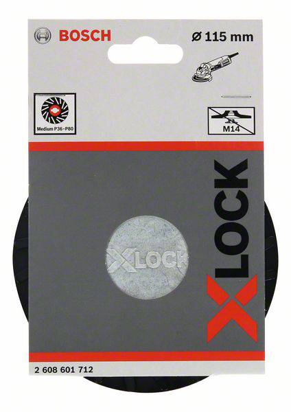 'Tarcza szlifierska Bosch X-LOCK 115 mm, odpowiednia do szlifierki kątowej, ziarnistość P36-P80, złącze M14.'