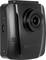 Czarna kamera samochodowa z obiektywem i otworami mikrofonu jest widoczna z boku. Po lewej stronie posiada złącze USB.