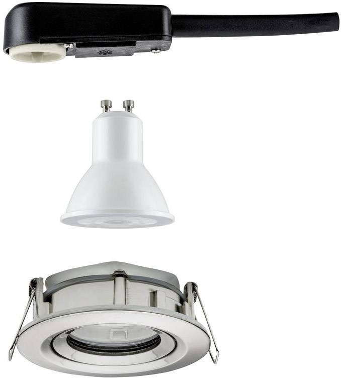 Zestaw opraw LED do wbudowania: Składający się z regulowanej podstawy mocującej, żarówki LED GU10 oraz przewodu przyłączeniowego. Idealny do montażu w suficie.