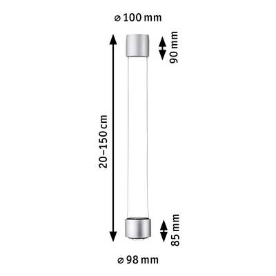 Oprawa LED Glamox Linea-R, okrągłe zaślepki o średnicy 90 mm, środkowy odcinek o średnicy 98 mm, całkowita długość 20-150 cm, do wszechstronnego oświetlenia.