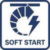 Obraz przedstawia symbol ze strzałką i błyskawicą, oznaczający 'Soft Start', aby wskazać łagodny rozruch.