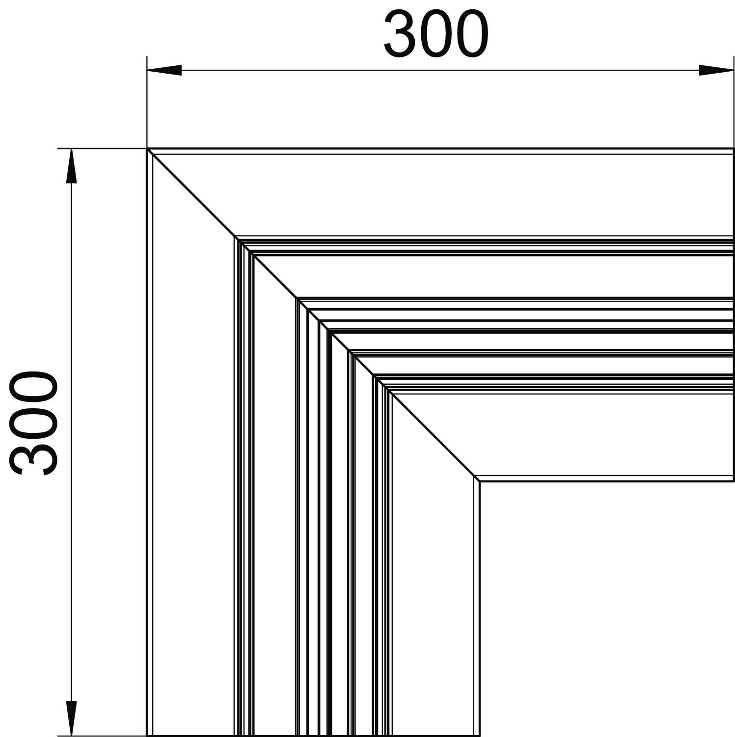 Czarno-biały rysunek techniczny prostokątnego profilu z wieloma liniami, przedstawiający wymiary 300 x 300.