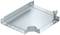 Metalowy element łączący, kwadratowy z podwyższonymi krawędziami i perforowanymi uchwytami bocznymi, przeznaczony do montażu w kanałach kablowych.